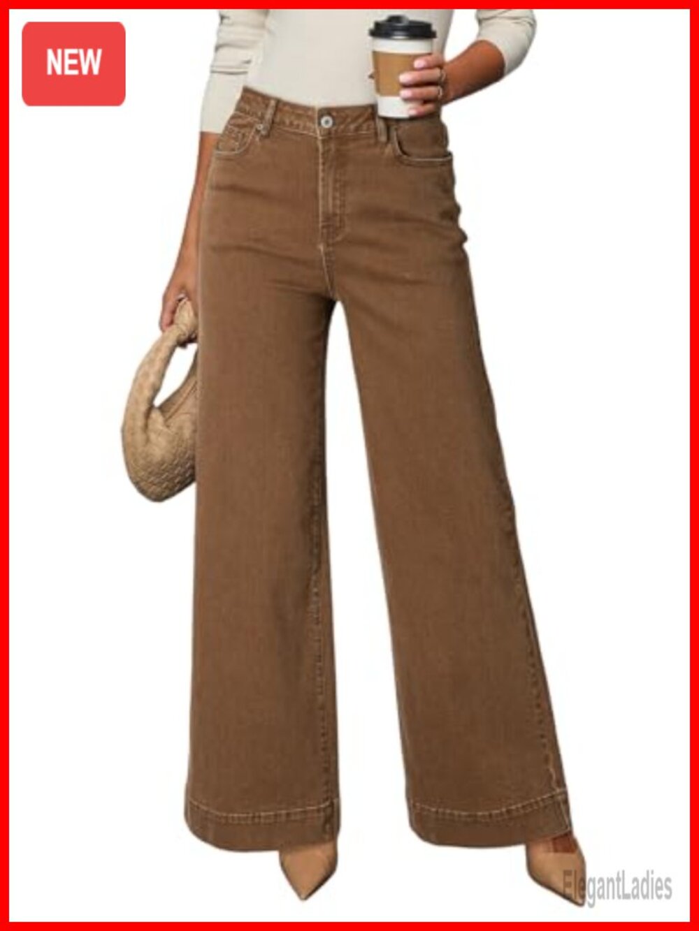 High Waisted Wide Leg Stretch Denim Jeans - Women's Casual Loose Fit Pants
